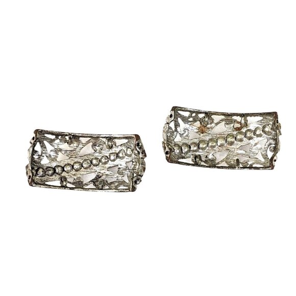 Pair of 2 Vintage Style Silver Tone Filigree Rhinestone Shoe Clips For Heels Or - Picture 5 of 11